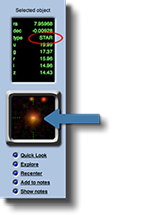 An image of an astronomical object with some numerical data printed above it